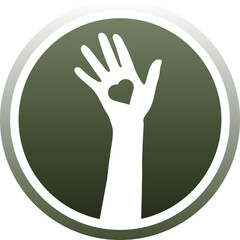 Obraz premium Digital png illustration of white hand with heart in black circle on transparent background