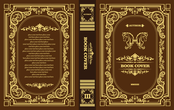 Old book cover design elements. Color vector illustration