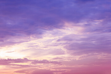 Naklejka na ściany i meble Dreamy purple sky twilight background and sunlight with copy space. Horizontal shape with space for design. Web banner.Website header.