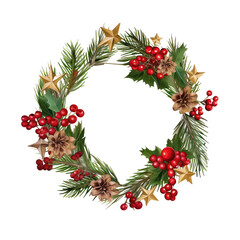 Fototapeta na wymiar Watercolor Christmas Wreath (AI Generated)