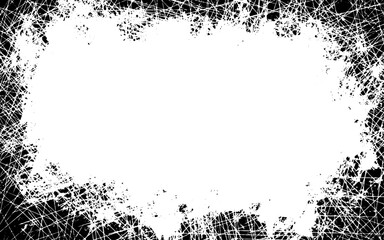 Black grunge overlay texture background. Dust wall grunge texture on distress back background. Glitch distorted grange shape. Dust and dots screen print texture.	
