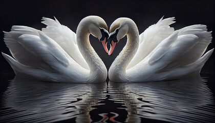 Love couple white swan, Ai generated image  - obrazy, fototapety, plakaty