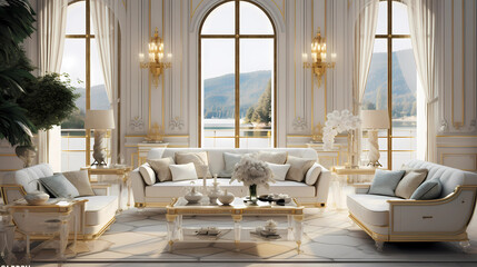 Obraz premium Glamorous Living Room with Crystal and Gold Accents