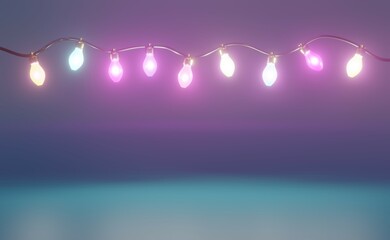 Colorful neon Christmas light 3D render in dark background for merry Christmas, holiday, new year, birth day and party background etc.