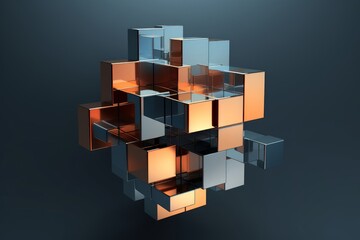 Abstract 3d rendering of geometric shapes. Composition with squares. Cube design. Modern background for poster, cover, branding, banner, placard, Generative AI