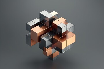 Abstract 3d rendering of geometric shapes. Composition with squares. Cube design. Modern background for poster, cover, branding, banner, placard, Generative AI
