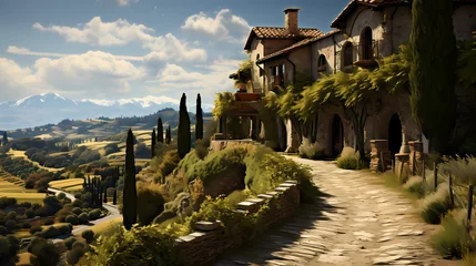 Fotobehang Tuscan Style Villa in the Middle of Vineyards © Asep