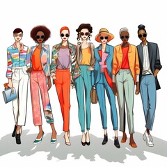 Clipart of fashion designers working on gender-inclusive fashion Generative AI