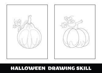 Copy the picture kids game and coloring page.Halloween education drawing skill game for preschool children.