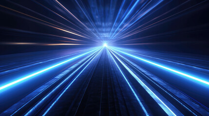 Digital image of light rays, stripes lines with blue light, speed and motion blur, science, futuristic, energy technology concept.