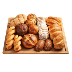 Assortment of fresh bread on a white transparent background