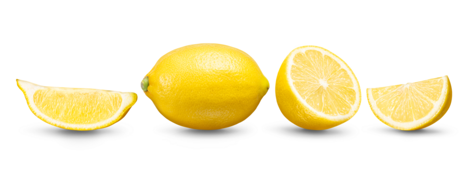 様々な形にカットしたレモン（影あり）