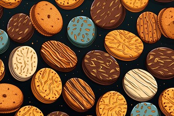 A hand drawing seamless pattern of biscuits