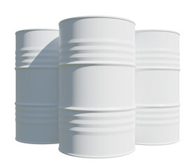 Blank metal oil barrels isolated on white background , Industrial Concept,  3D illustration.
