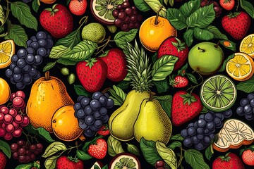 A hand drawing seamless pattern of fruit