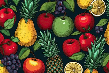 A hand drawing seamless pattern of fruit