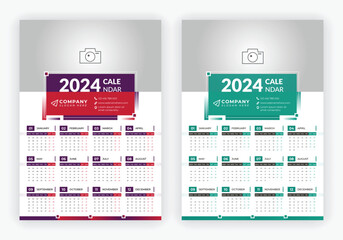 Wall Calendar 2024 Modern Simple One Page Design Corporate Business Annual Planner Template Set-Week Starts On Monday.