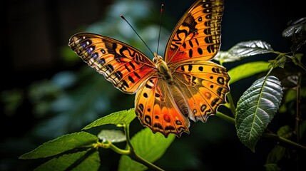 Obraz premium a large butterfly sitting on top of a green leafy plant. generative ai