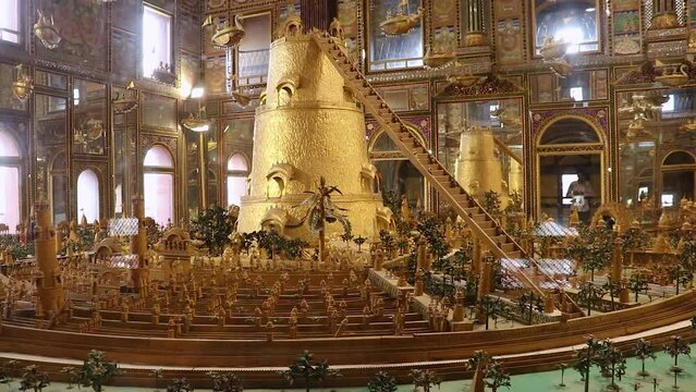 miniature of heaven the holy golden city from different angle video is taken at Soni Ji Ki Nasiya Jain Temple, Ajmer, Rajasthan, India on Aug 19 2023.