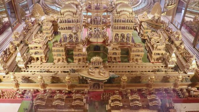 miniature of ancient holy golden city Ayodhya from different angle video is taken at Soni Ji Ki Nasiya Jain Temple, Ajmer, Rajasthan, India on Aug 19 2023.