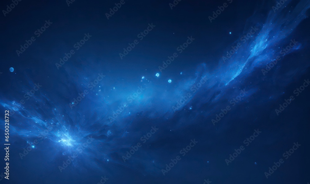 Sticker illustrate an abstract background with a dark blue color palette and an ethereal glow of particles