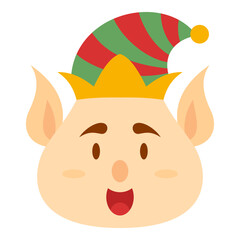 Flat Elf Head Character. Christmas Event. Vector Illustration