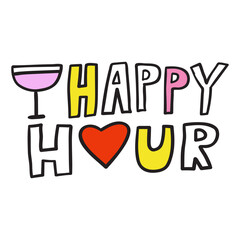 Vector design. Happy hour. Illustration on white background. 