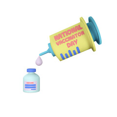 3d illustration. national vaccination day icon. Modern trendy design in plasticine, polymer clay, clay doh, play doh texture sign symbol.