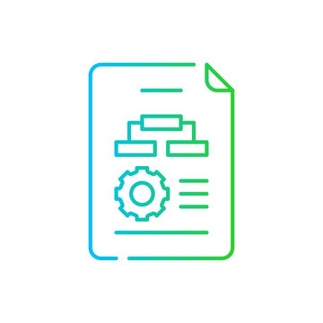 Implementation project management icon with blue and green gradient outline. business, strategy, implement, concept, management, technology, innovation. Vector illustration