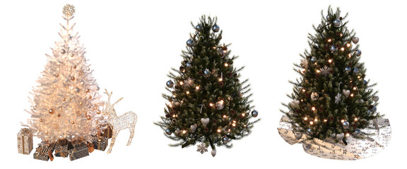 Christmas tree with decorations, isolate on a transparent background, 3d illustration, cg render