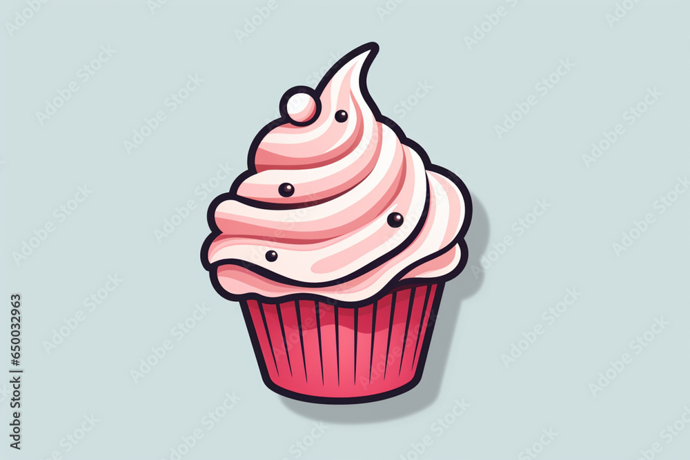 Aufkleber A line art icon sticker of a cupcake, with a swirl on top and a wrapper indicated with simple lines.