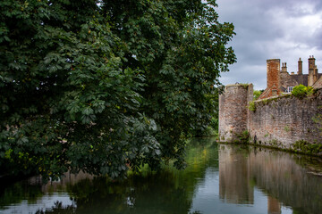 WELLS, SOMERSET, UNITED KINGDOM - August, 2023: The Bishop's Palace, Wells, Somerset, England seen...
