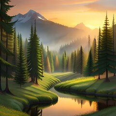 Sunrise on forest.AI generated