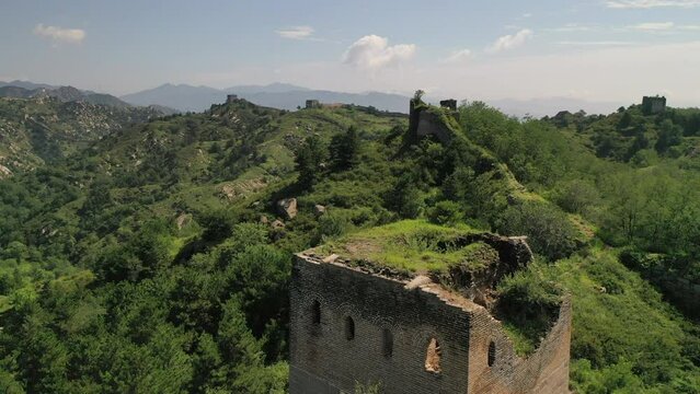Aerial photo of the Great Wall in Wulonggou, Baoding City, Hebei Province, China,
