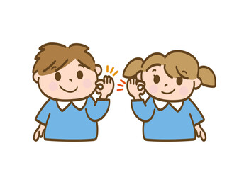 OKサインを出す男の子と女の子_保育園児の兄妹