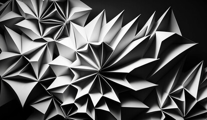 Black and white paper geometric background. Origami illustration. Generative AI	
