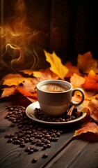 photo  - Hot coffee and the afterglow is autumn. 