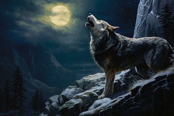 a wolf howls at the moon. Generative AI