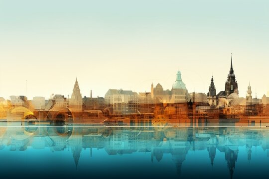The skyline of Dresden portrayed through gradient layers, highlighting its iconic landmarks. Generative AI