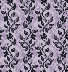Floral vine seamless pattern with shadow effect and in a monochrome lilac shade. Great choice for wallpapers, bedding, wrapping paper, women's clothing, accessories, home decor, party decoration