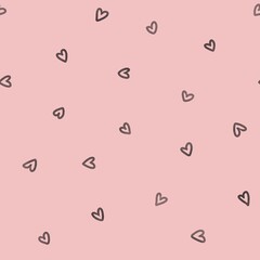Seamless pattern with cute kawaii handdrawn mini black hearts in pink background