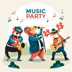 Cute Whimsical Music Forest Animal Birthday Party
