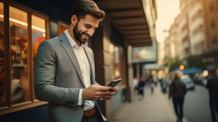 relaxing businessman is working with her team with her smartphone.