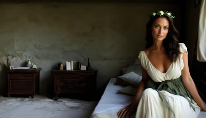 Obraz premium Woman in white dress, antique setting