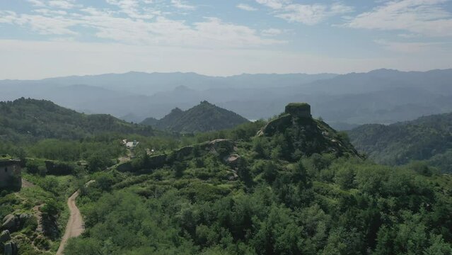 Aerial photo of the Great Wall in Wulonggou, Baoding City, Hebei Province, China,
