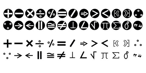 Mathematic symbol set. Math sign icons. Vector isolated illustration.