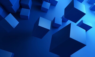 Abstract 3d render, blue geometric background design with cubes, Generative AI