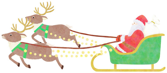 Santa with reindeer sleigh Christmas clipart PNG