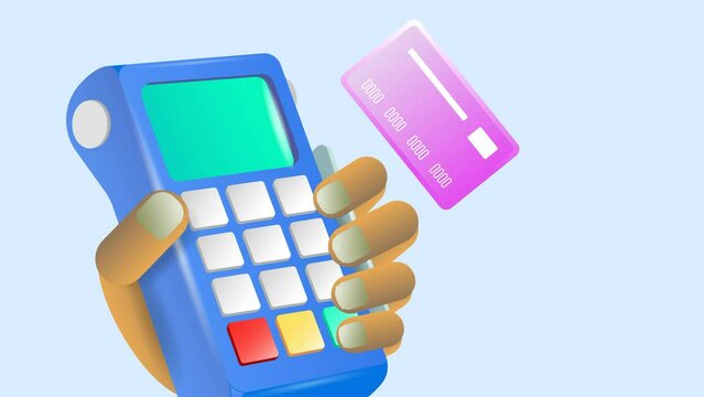 Payment terminal, a modern POS-bank payment device.
A payment device with an NFC keyboard. A credit card reader.
Animation of a contactless payment system.