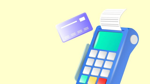 Payment terminal, a modern POS-bank payment device.
A payment device with an NFC keyboard. A credit card reader.
Animation of a contactless payment system.